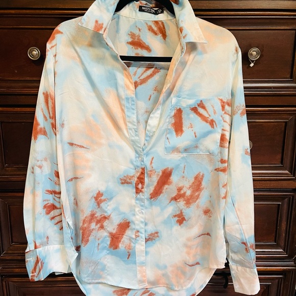 Nasty Gal Tie Dye Satin Shirt - Picture 3 of 6